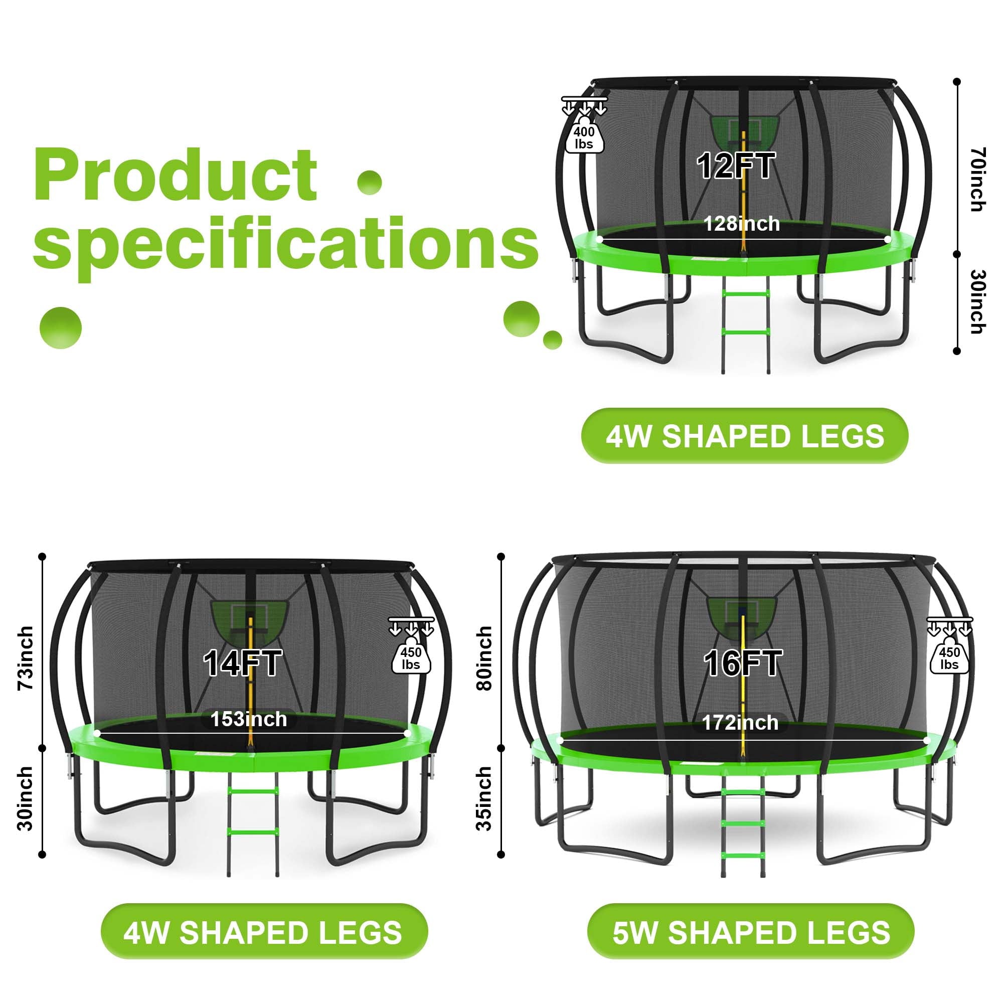 14' Outdoor Trampoline, Backyard Recreational Pumpkin Trampoline