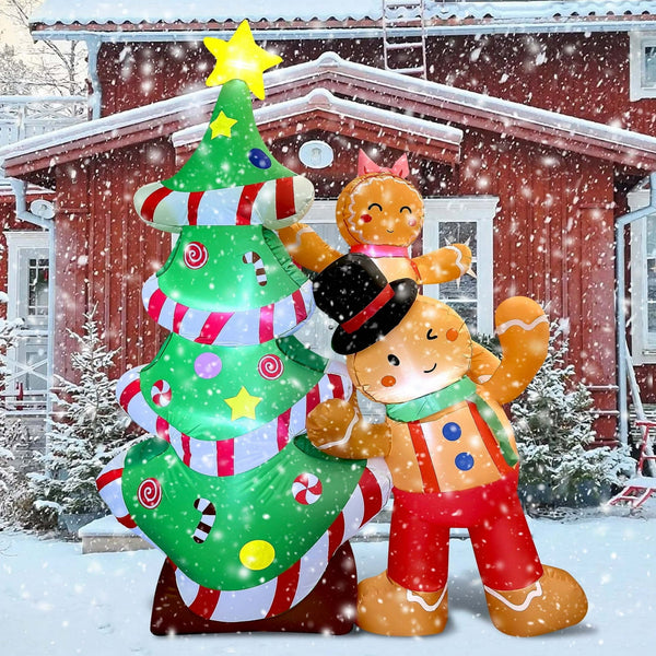 8FT Christmas Inflatables Outdoor Decorations, Blow Up Yard Decoration(Gingerbread Man & Christmas Tree)