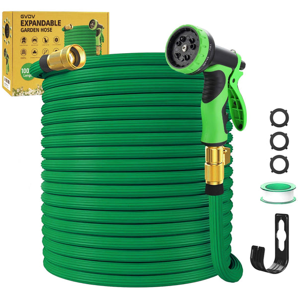100ft Expandable Water Hose with Spray Nozzle, No-Kink, Leak-Proof, Heavy Duty, 190Psi