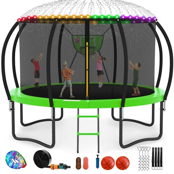 14' Outdoor Trampoline, Backyard Recreational Pumpkin Trampoline for Kids