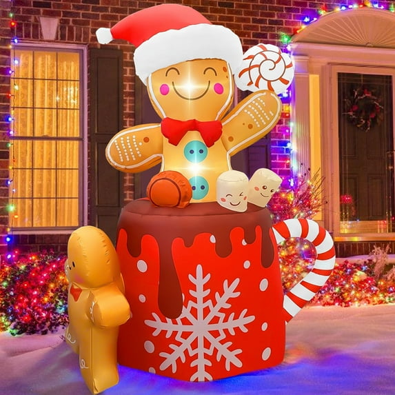 6ft Christmas Inflatables Outdoor Decorations, Christmas Blow-up Yard Decorations Gingerbread Man for Garden Lawn Xmas Decor