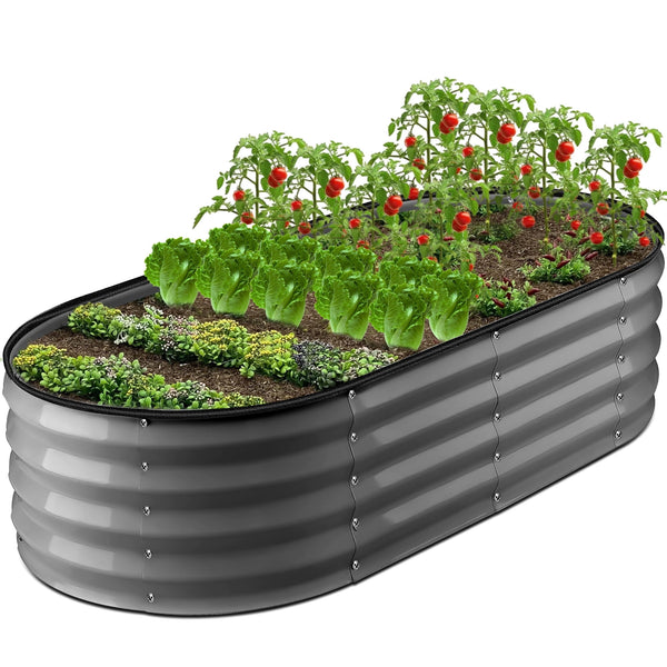 Raised Garden Bed Outdoor, 4x2x1ft Backyard Oval Metal Raised Bed with Easy Assembly, Garden Bed for Gardening Vegetables, Fruits, Flowers - Dark Gray