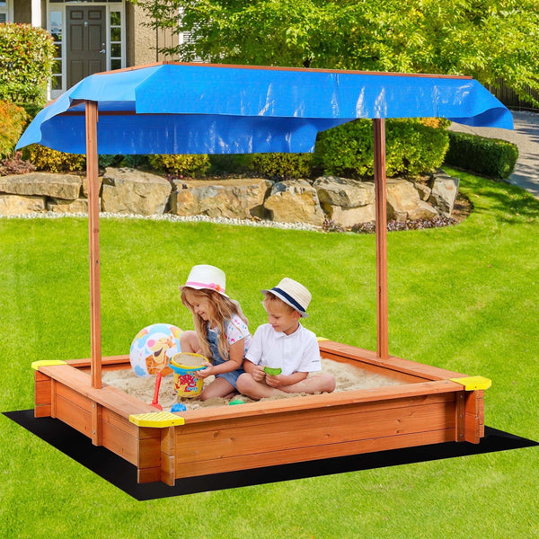 GVDV Child Wooden Sandbox with Adjustable Canopy for Backyard, 46.5 x 46.5 x 46.5 inches